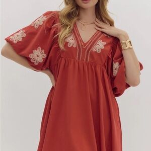 NWT BOHO Rust V-Neck Dolman Sleeve Mini Sundress